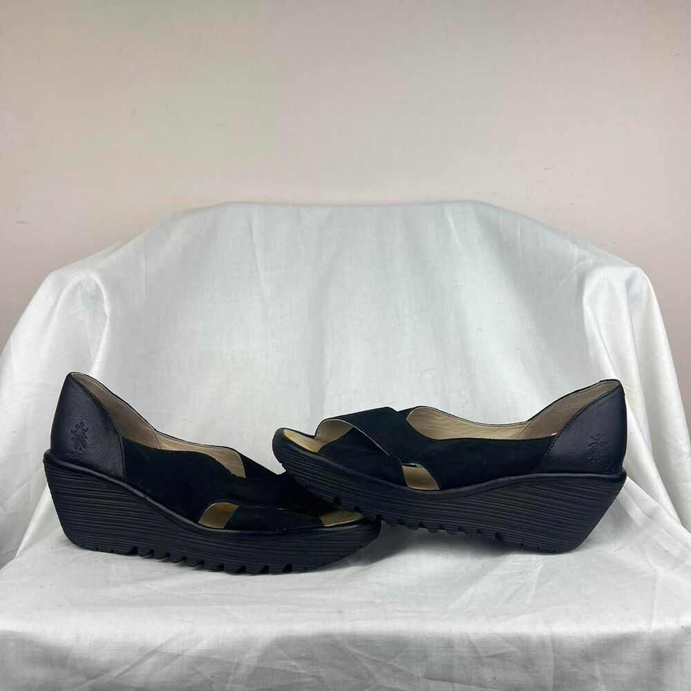 Fly London Black Wedge Sandals Size 9 (40)